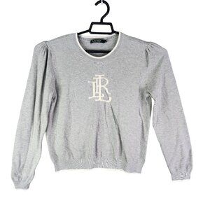 Girls Grey Ralph Lauren Pullover Sweater Cashmere Monogram Youth Size XL